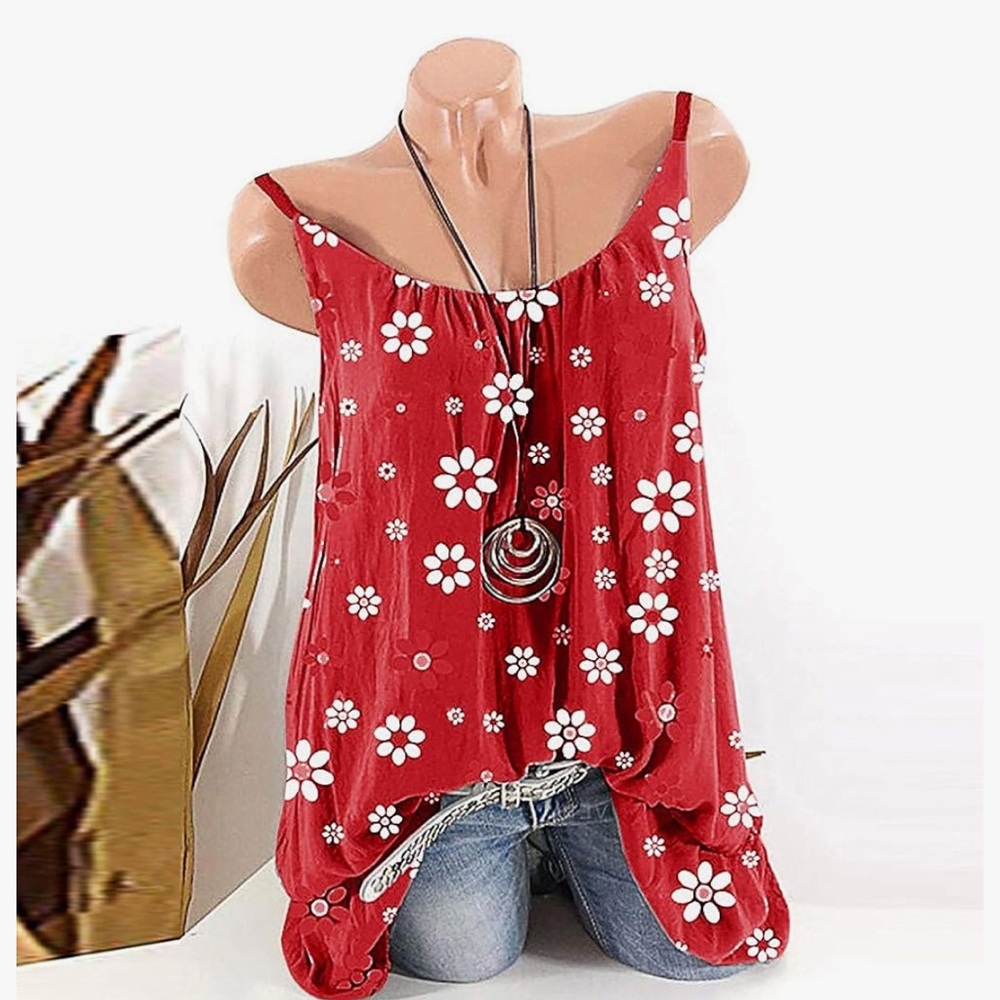 Red Floral Sleeveless Tank Top